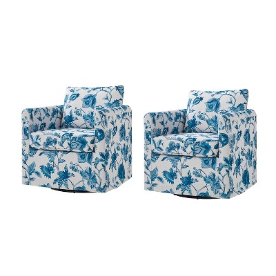 Cedric Modern Upholstered Slipcovered Swivel Chair Set of 2|HULALA HOME