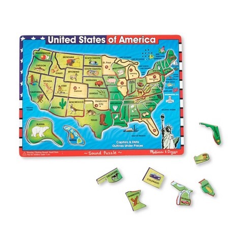 Melissa & Doug Usa Map Sound Puzzle - Wooden Peg Puzzle With Sound Effects  (40pc) : Target