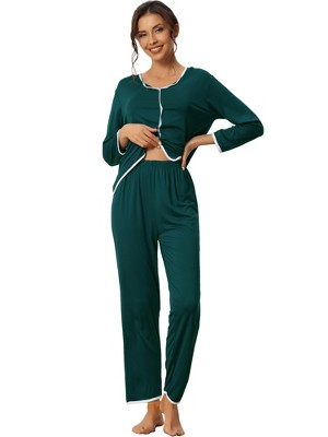 cheibear Women's Long Sleeve Pullover Top with Pants Sleepwear Pajama Sets
