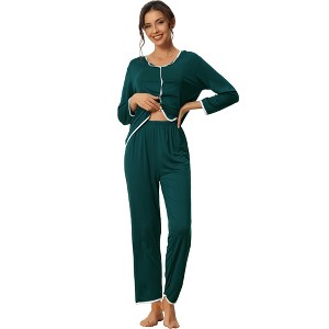 cheibear Women's Long Sleeve Pullover Top with Pants Sleepwear Pajama Sets - 1 of 4
