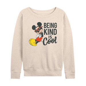 Women's - Disney - Mickey Kind Is Cool Lightweight French Terry Wide Neck Long Sleeve Shirt - 1 of 4