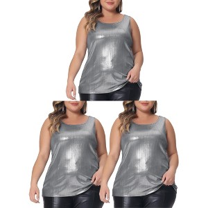 Agnes Orinda Women's Plus Size Round Neck Shiny Metallic Sleeveless Party Packs Tank Tops - 1 of 4