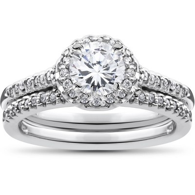 Pompeii3 3/4ct Halo Diamond Engagement Wedding Ring Set 14K White Gold