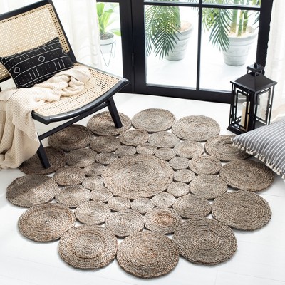 Handmade Round Gray Jute Non-slip Area Rug