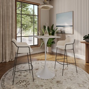 LeisureMod Verve 24" Sqaure Bar Height Dining Table - Modern MDF Top with White Pedestal Base Counter Height Table for Kitchen, Home, and Pub - 1 of 4