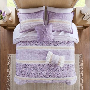 Okak 5-Piece Purple Seersucker Daisy Pattern Bed Comforter Set with Throw Pillow,Comfortable Coverlet Bedding Sets,Farmhouse Style - 1 of 4