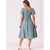 Allegra K Women's Plaid Summer Pleated Back Button Decor Puff Sleeve Maxi Dress - 3 of 4