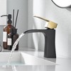 Sumerain Waterfall Deck Mount Bathroom Sink Faucet Single Hole SUS304 Stainless Steel, Black& Gold - 4 of 4
