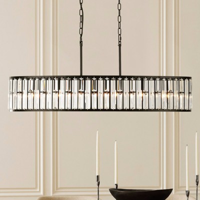Rennnsan Quintrel 37" W 6 - Light Drum Boat Shape Crystal Modern Glam Dimmable Kitchen Island Pendant in Black