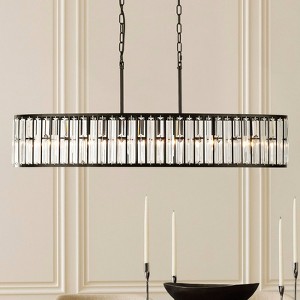 Rennnsan Quintrel 37" W 6 - Light Drum Boat Shape Crystal Modern Glam Dimmable Kitchen Island Pendant in Black - 1 of 4