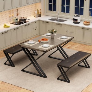 3 Piece Dining Table Set for Small Space, Dining Table with 2 Benches, Kitchen Table Set for 4, Apartment, for Kitchen, Dining Room - 1 of 1