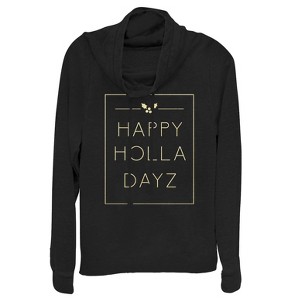 Juniors Womens CHIN UP Christmas Happy Holla Dayz Cowl Neck Sweatshirt - 1 of 3