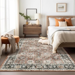 coucheta Multi-size Washable Vintage Area Rug for Living Room, Retro Floral Oriental Non Slip Low Pile Thin Foldable Carpet, for Bedroom, Dining Room - 1 of 4