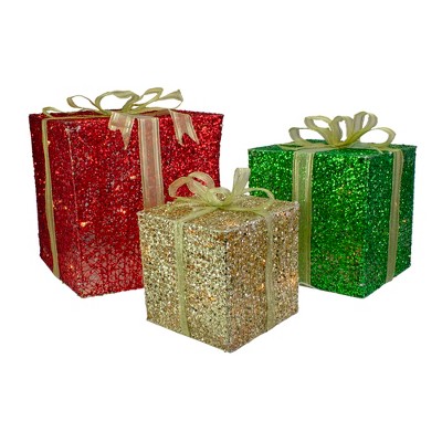 Northlight Set of 3 Lighted Gift Box Outdoor Christmas Decoration 12-Inch