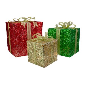 Northlight Lighted Gift Box Outdoor Christmas Decoration - 12" - Clear Lights - Set of 3 - 1 of 4