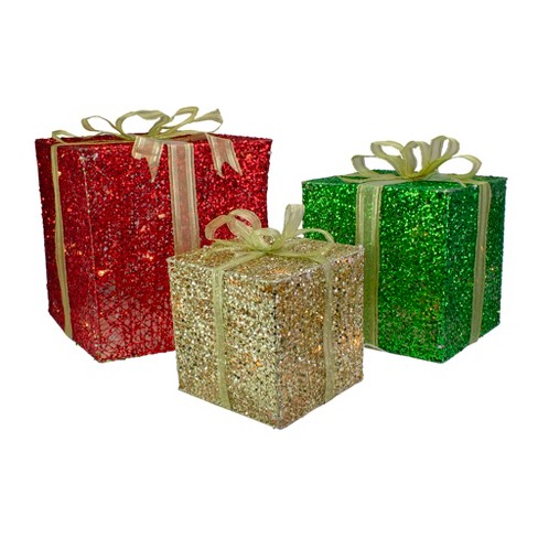 Northlight Of 3 Lighted Gift Box Outdoor Decoration 12-inch : Target
