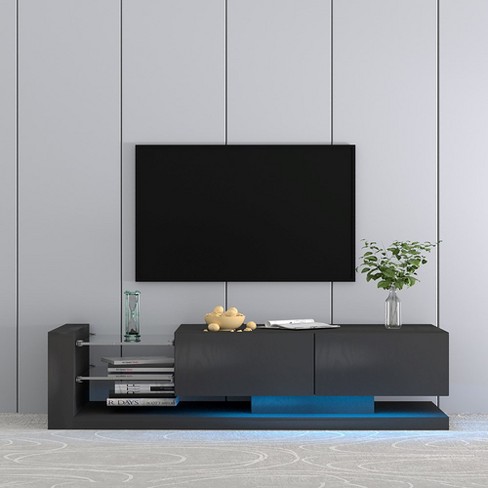 75 inches TV Console with Storage Cabinets, Full RGB Color 31 Modes Changing Lights Remote RGB LED TV Stand, Modern Entertainment Center - image 1 of 4