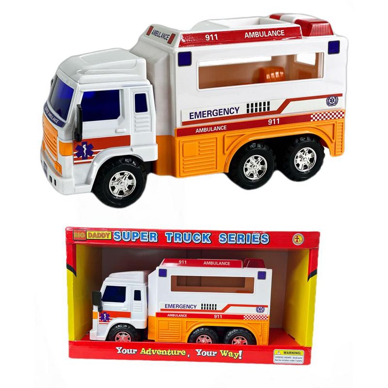 Big Daddy - Medium Sized Heavy Duty Friction Powered 911 EMT Ambulance Rescue Toy Truck with Hallow Back-end for Patient Transport , 3 of 5