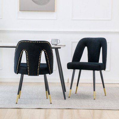 Set Of 2 Modern Velvet Upholstered Dining Chair With Nailheads And Gold ...