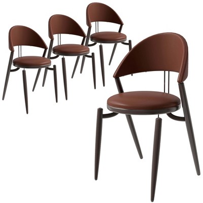 Venice Dining Chair Upholstered Leather in Iron Open Curved Back Design Set of 4 in Black
