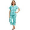 Collections Etc Short Sleeve Button-Front Abstract Floral Capris Pajama Set - 3 of 4