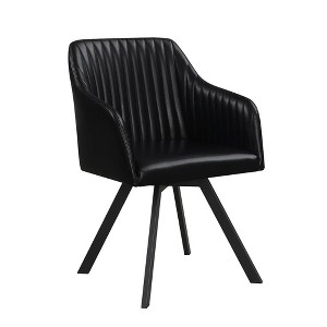 Simple Relax Upholstered Swivel Dining Arm Chair with Sloped Armrests in Black and Gunmetal - 1 of 4