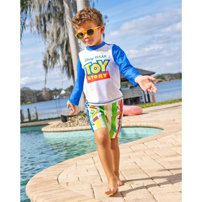 Disney Cars Little Boys' Racing 2-Piece Swim Shirt and Board Shorts Set with Drawstring McQueen Mater Red 7-8 — фото 2