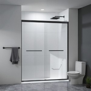 Double Sliding Glass Shower Door  60 in. W x 72 in. H Aluminum Framed Shower Enclosure , Stainless Steel Hardware, Bathroom Panel,Matte Black - 1 of 4
