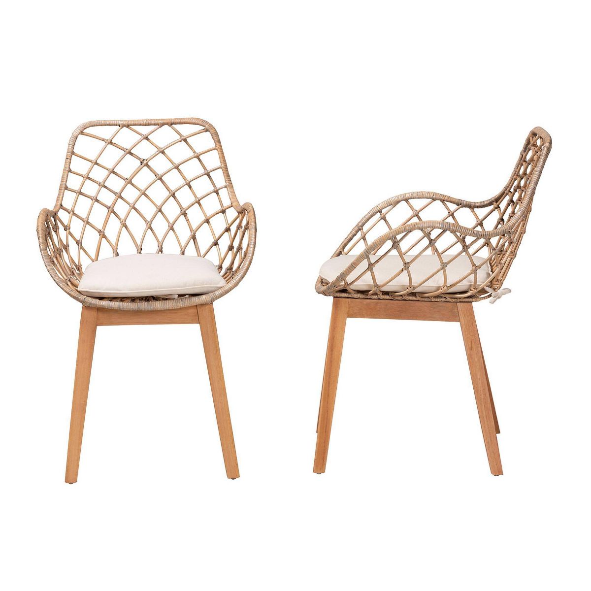bali & pari Ballerina Rattan and Wood Dining Chair Gray Wash/Natural Brown/White: Upholstered Polyester, Spot Clean - thumbnail 4