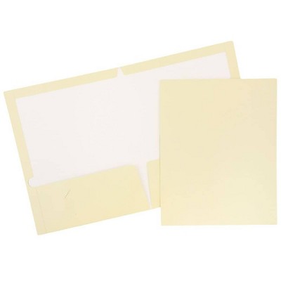 JAM Paper Laminated Two-Pocket Glossy Presentation Folders Ivory Bulk 50/Box 385GIVC