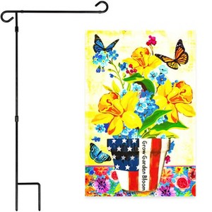 G128 Combo Pack: Garden Flag Stand Black 36x16 Inch & Garden Flag