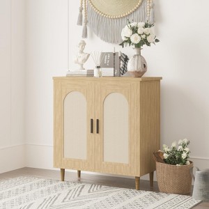 Sideboard Buffet Kitchen Storage Cabinet with Rattan, Solid Wood Feet - 1 of 4
