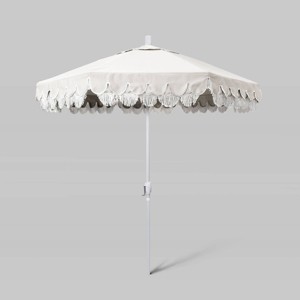 7.5' Sunbrella Scallop Base Fringe Market Patio Umbrella with Crank Lift - White Pole - California Umbrella - 1 of 3