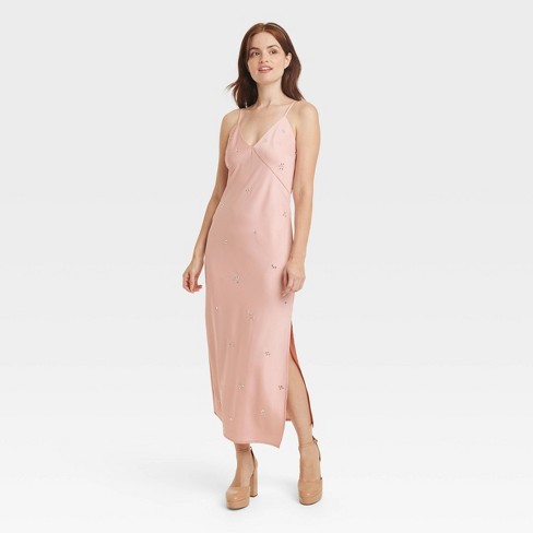 Women's Midi Slip Dress - A New Day™ Dusty Pink L