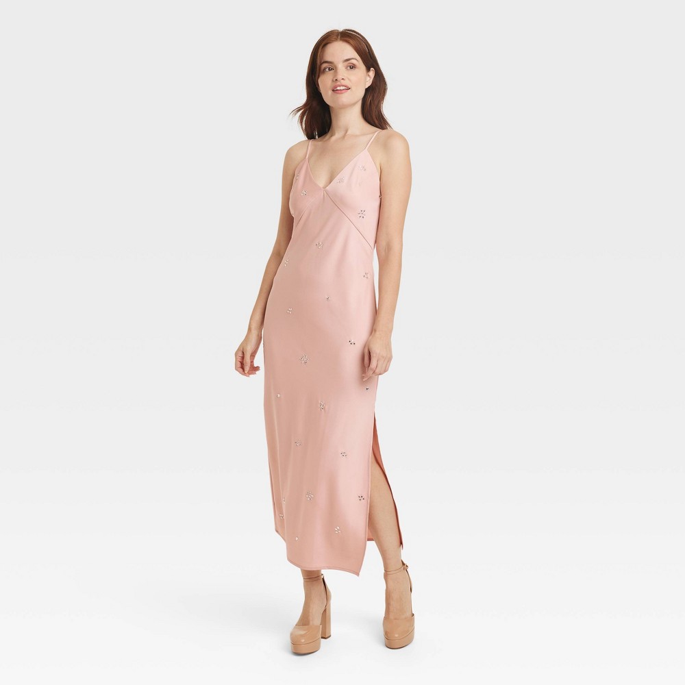 Size Medium Women's Embellished Slip Dress - A New Day™ Dusty Pink 