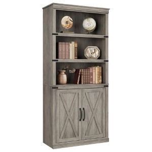 ODK Farmhouse Book Case with Doors, 5 Tier Book Shelf with Cabinet, Wood 68.7" Tall 5 Shelf Book Case for Living Room, Home Office - 1 of 4