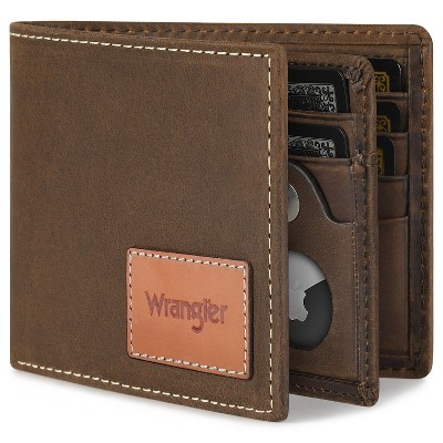Wrangler Men’s Genuine Leather Trifold Wallet, RFID Blocking, Casual Everyday Purse