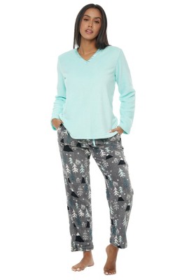 Women's Soft Plush Fleece Pajamas Lounge Set, Long Sleeve Top And