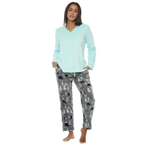 Women's Plush Fleece Pajamas Set, V Neck Winter PJ Set