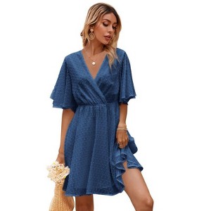 Coolmee Women's Summer Floral Sundress Short Sleeve Wrap V Neck A-Line Midi Dress - 1 of 4