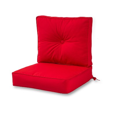 Greendale Home Fashions Deep Seat Durable Overstuffed Outdoor Chair Furniture Cushion Set with Tufted Stitching and Ties, Jockey Red