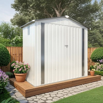 Metal Outdoor Storage Shed with Lockable Door and Window Waterproof Tool Shed with Roof for Garden Backyard Patio Bike Storage-The Pop Home
