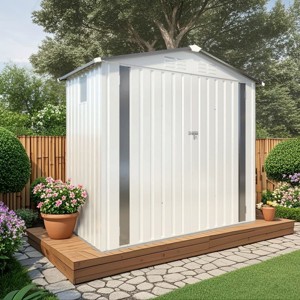 Metal Outdoor Storage Shed with Lockable Door and Window Waterproof Tool Shed with Roof for Garden Backyard Patio Bike Storage-The Pop Home - 1 of 4