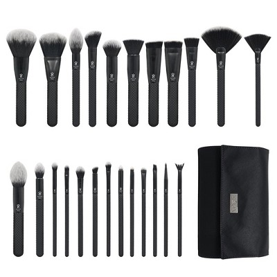 MŌDA®  Brush Pro Full Face 25pc Black Makeup Brush Set with Wrap, Includes - Powder, Angle Blush, Highlight, and Crease Brushes