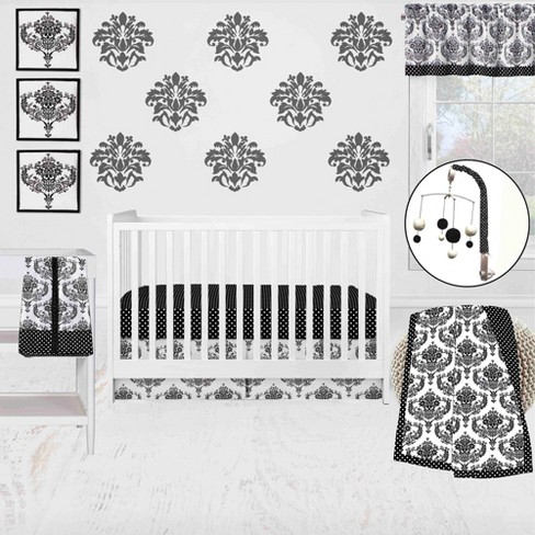 Bacati Classic Damask Black grey white 10 Pc Crib Bedding Set