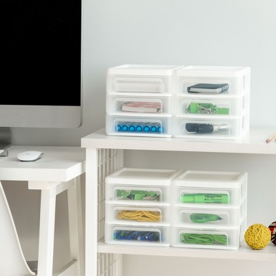 Compact White 3-Drawer Desktop Organizer, Stackable, Made in USA