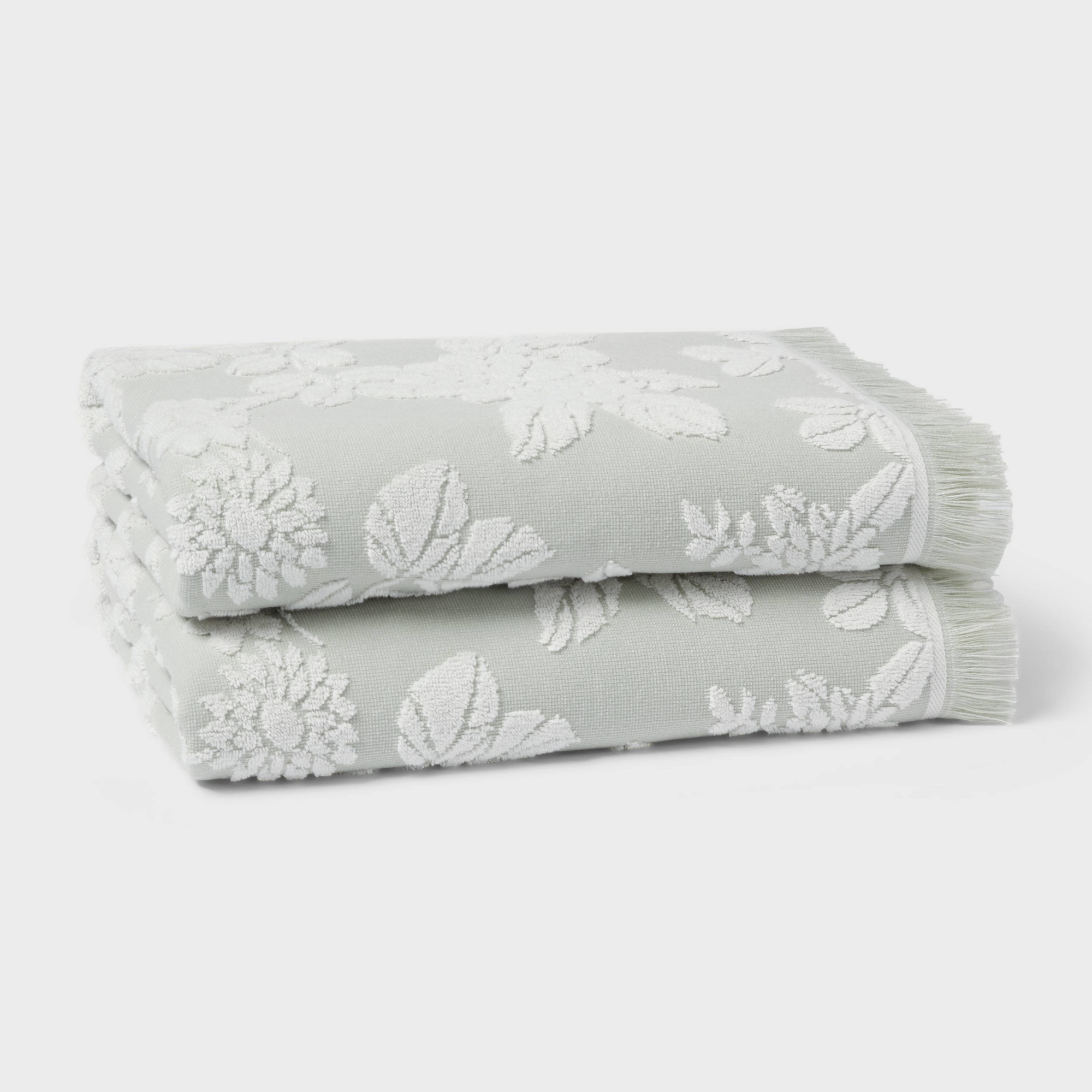 2pc Traditional Garden Floral Bath Towel Green - Threshold™