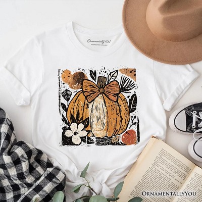 Pumpkin Fall Floral T-Shirt, Thanksgiving Coquette Bow Tee | OrnamentallyYou