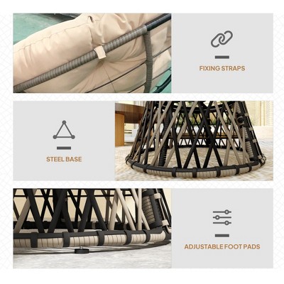 Beige Outdoor Papasan Chair with Cushions and Side Tray