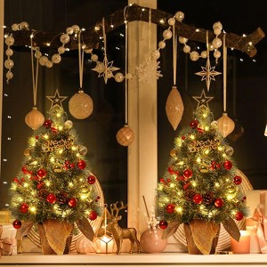 GustoWave 3 ft Pre-Lit Artificial Christmas Tree Tabletop with 78 Warm White Lights,Flocked Potted Christmas Tree with Berry Clusters,Green - 1 of 4